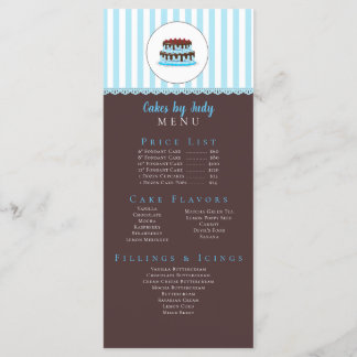 Menu Cake Decorator Whimsicial Blue & Brown Bakery CUTE