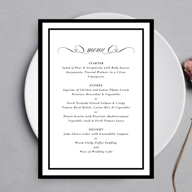 Menu Caligrafia Black Frames Formal Casamento (Criador carregado)