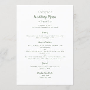 Menu Caligrafia de Casamento Elegante Jantar Verde Salv