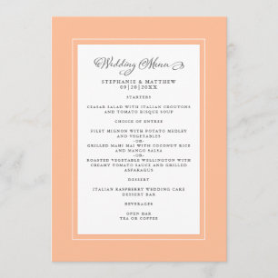 Menu Caligrafia de Noiva Pêssego Elegante Jantar de Con