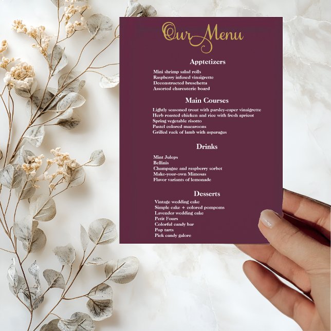 Menu Caligrafia Dourada Elegante no Janto Casamento Rox (Criador carregado)