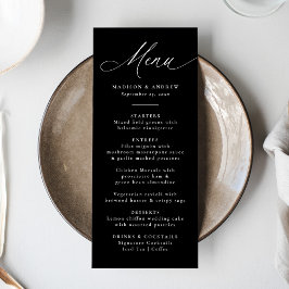 Menu Caligrafia Elegante Moderna Casamento Negro e Bran