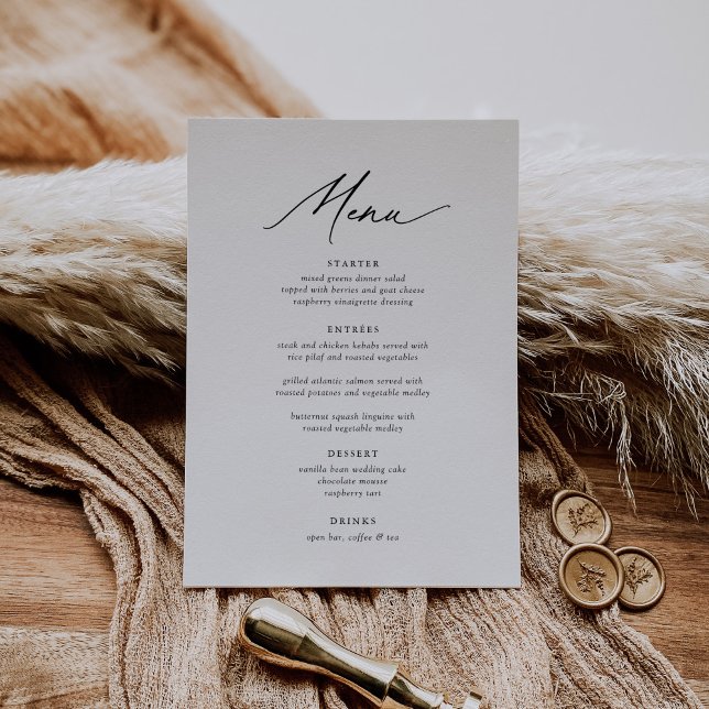 Menu Caligrafia Elegante Simples 5 x 7 Casamento (Criador carregado)