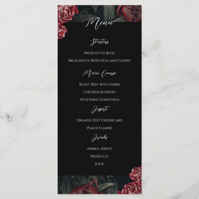 Menu Caligrafia Floral Peony Gothic WedMenu (Frente)