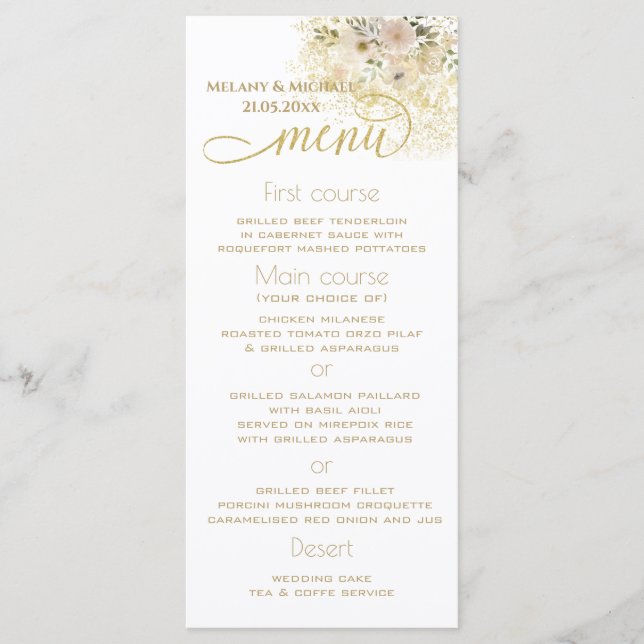 Menu Caligrafia floral romântica suave (Frente)