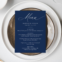 Menu Caligrafia Moderna e Elegante Casamento Azul-Marin