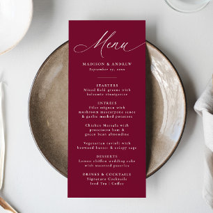 Menu Caligrafia Moderna e Elegante Casamento Borgonha