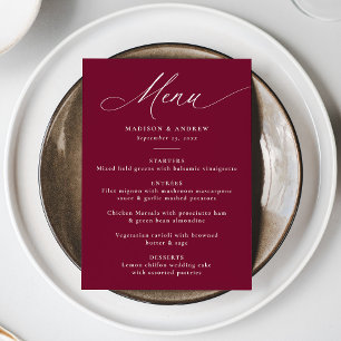 Menu Caligrafia Moderna e Elegante Casamento Borgonha