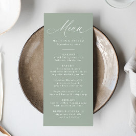 Menu Caligrafia Moderna e Elegante Casamento Verde Sábi