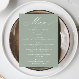 Menu Caligrafia Moderna e Elegante Casamento Verde Sábi