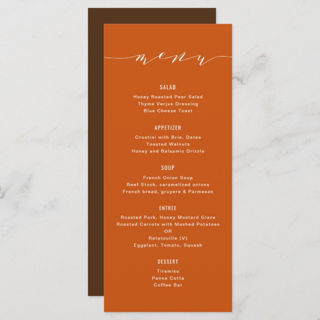 Menu Caligrafia Moderna Simples Quebra Laranja Queimada (Frente/Verso)