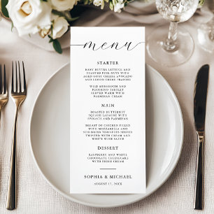 Menu Caligrafia Romântica Moderna Casamento Negro e Bra