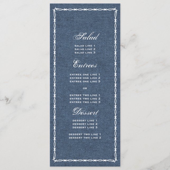 Menu Campo azul de Denim e Barb (Frente)