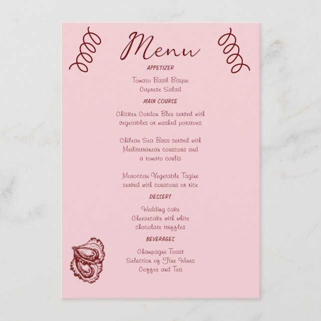 Menu Caprichosos Rabiscos Excêntricos Casamento Rosa  (Frente)
