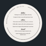 Menu Caracteres Brancos de Seashell com Nomes Curvos<br><div class="desc">Cardápio redondo de casamento em branco de concha com fontes modernas e modernas de carvão, e seus nomes e data de casamento em um texto curvo ao longo da borda do cardápio redondo de casamento. Decorra as placas no seu casamento com este cardápio redondo esbranquiçado com fontes de carvão escuro...</div>