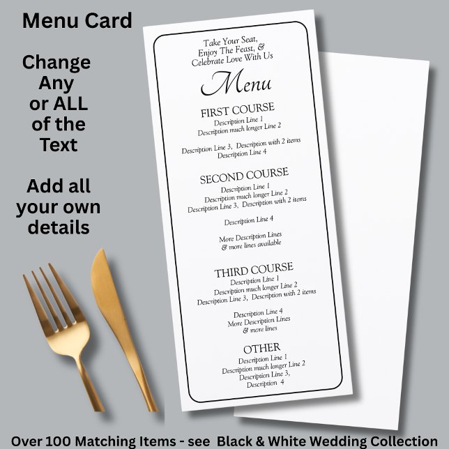 Menu Card - Black White - Add your own details (Criador carregado)
