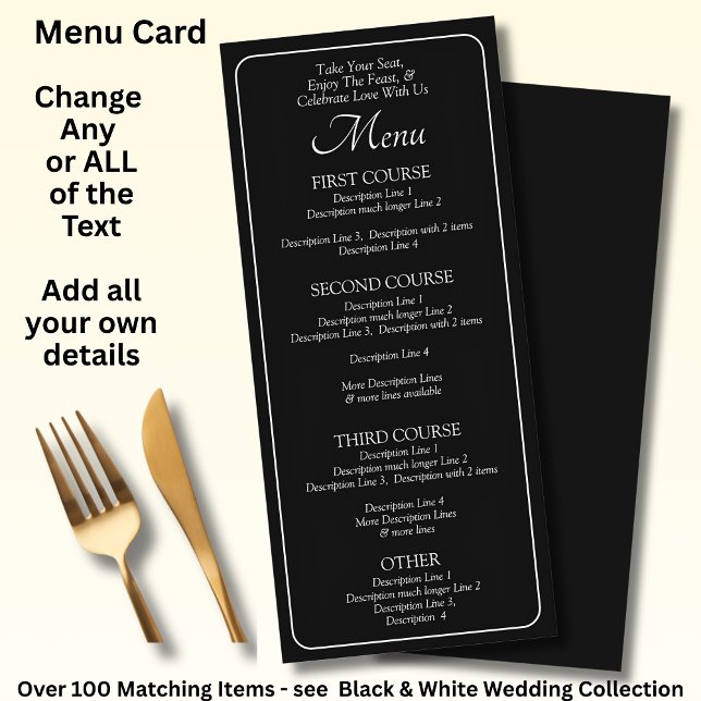 Menu Card - Black White - Add your own details (Criador carregado)