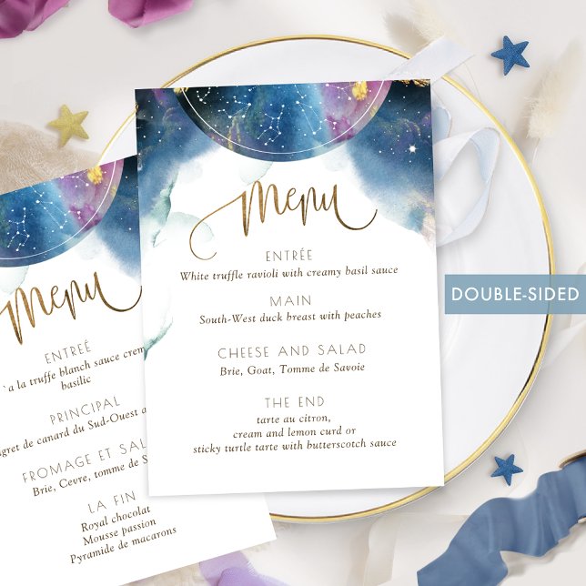 Menu Cardápio aquarela com tema celestial chique de dup (Criador carregado)