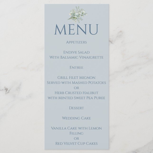 Menu Cardápio Azul Empoeirado (Frente)