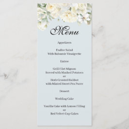 Menu cardápio azul-pó de Rosas Brancas