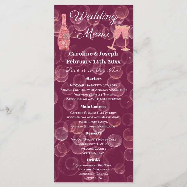 Menu Cardápio Brilho e Estrelas do Champanhe Rosé (Frente)