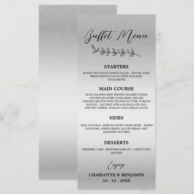 Menu Cardápio Buffet Casamento Prata (Frente/Verso)