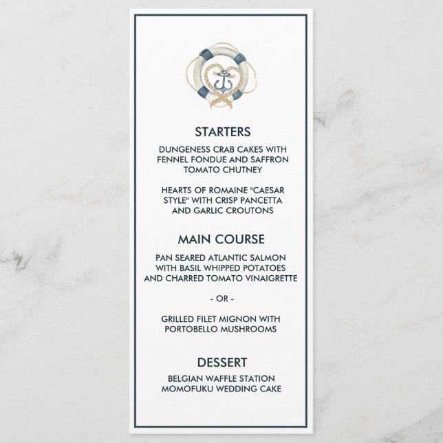 Menu Cardápio Casamento Náutico Marinho e Branco (Frente)