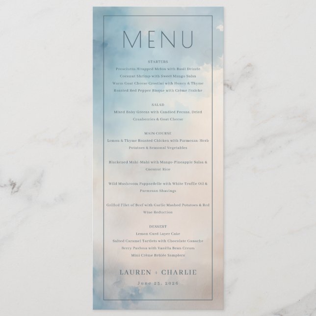 Menu Cardápio Céu Azul Elegante Nublado (Frente)