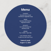 Cardápio Circular de Casamento Azul Marinho Modern