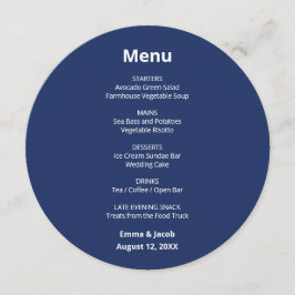 Menu Cardápio Circular de Casamento Azul Marinho Modern