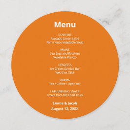 Menu Cardápio Circular de Casamento Laranja Moderno e V