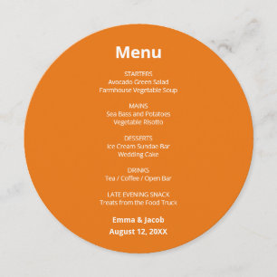 Menu Cardápio Circular de Casamento Laranja Moderno e V