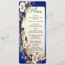 Cardápio com Enfeite Floral Branco Azul