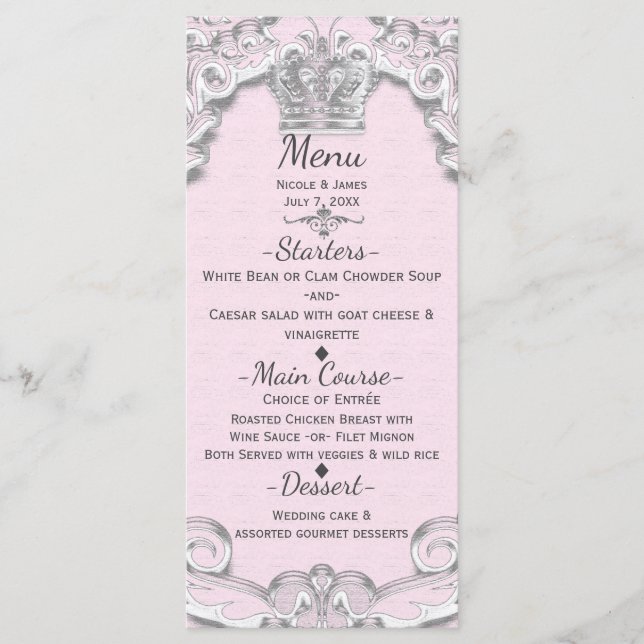 Menu Cardápio da Princesa de Contos de Fadas Rosa Vinta (Frente)