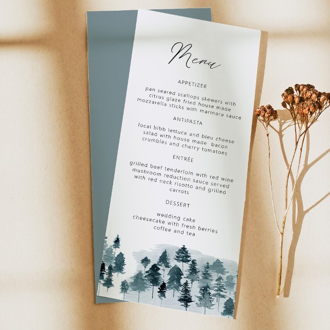 Menu Cardápio de Árvores de Pinheiro Aquarela Azul Esqu (Criador carregado)