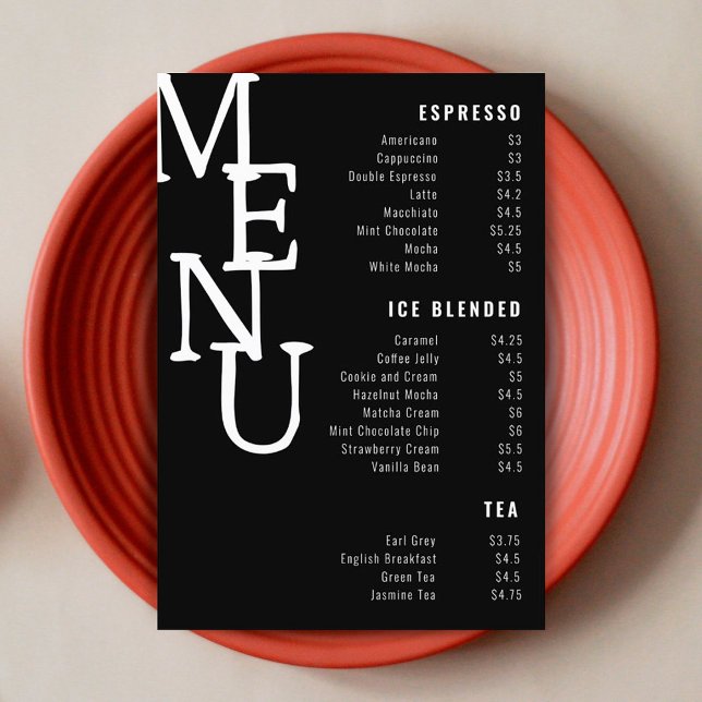Menu Cardápio de Bar da Eternidade Preto Moderno Petite (Criador carregado)