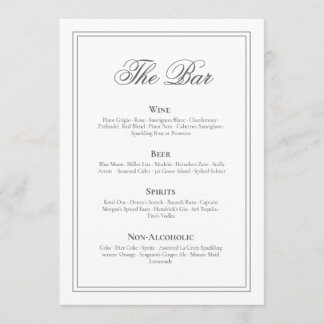 Menu Cardápio de Bar de Casamento Elegante e Atemporal