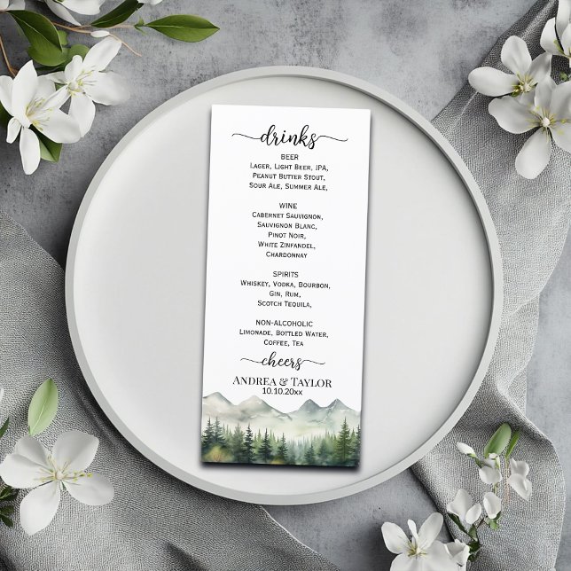 Menu Cardápio de Bar de Casamento Elegante Montanhas e  (Criador carregado)