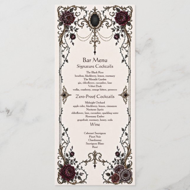 Menu Cardápio de Bar de Casamento Floral Gótico Vitoria (Frente)