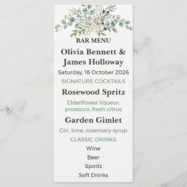 Menu Cardápio de Bar de Casamento no Jardim Botânico
