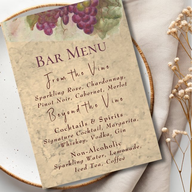 Menu Cardápio de Bar de Vinhedo Rústico Elegante | País (Criador carregado)