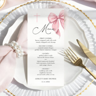 Menu Cardápio de Batismo com Laço Rosa Elegante