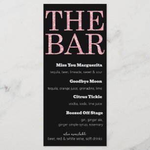 Menu Cardápio de Bebidas com Brilho Preto e Rosa para O