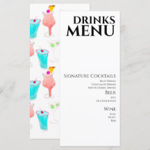 Cardápio de Bebidas Coquetel Vinho Casamento Aquar