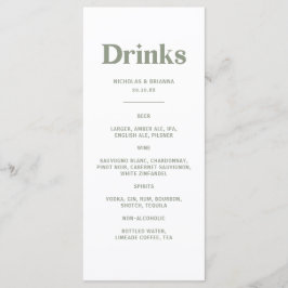 Menu Cardápio de Bebidas de Casamento Boho Retro Sage V