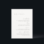 Menu Cardápio de Bebidas de Casamento Minimalista Elega<br><div class="desc">O design apresenta uma fonte manuscrita e um design minimalista moderno. Projetado para coordenar com a Coleção de Convites de Casamento «SERENA». Para alterar os detalhes, clique em «Personalizar». Para mover o texto ou alterar o tamanho, a fonte ou a cor, clique em «Clique para personalizar ainda mais». Veja o...</div>