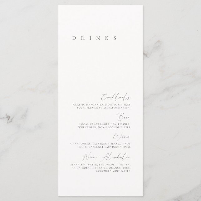 Menu Cardápio de Bebidas de Casamento Minimalista Elega (Frente)
