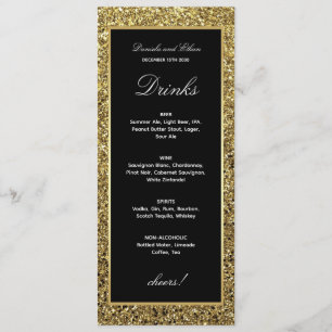 Menu Cardápio de Bebidas Elegante Dourado e Preto