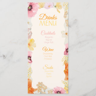 Menu Cardápio de Bebidas Floral Pastel Laranja, Rosa e 