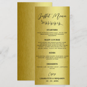 Menu Cardápio de Buffet de Casamento em Metal Dourado